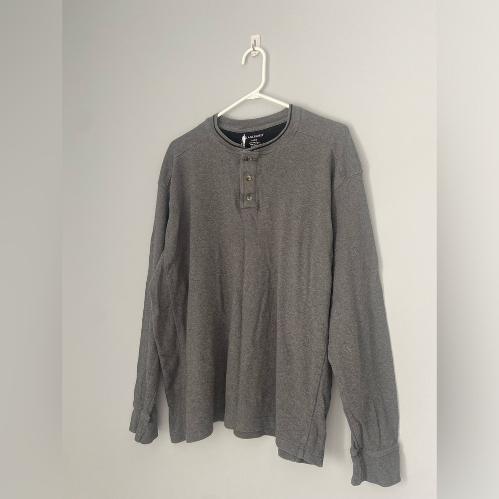 Lanesboro 100% Pima cotton tee men’s Large gray long sleeve crewneck